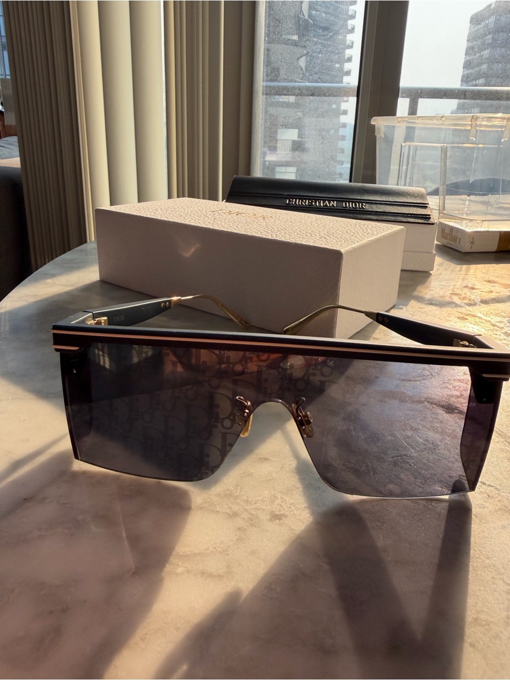 Dior Oversized Shield Sunglasses in Black and Gold